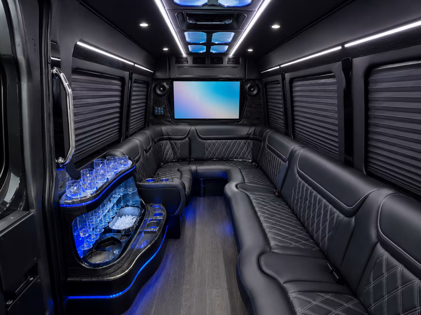 columbia 50 passenger party bus inside
